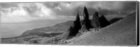 Framed Rock formations on hill in black and white, Isle of Skye, Scotland