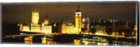 Framed Buildings lit up at night, Westminster Bridge, Big Ben, Houses Of Parliament, Westminster, London, England