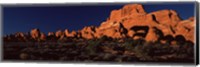 Framed Rock formations on an arid landscape, Arches National Park, Moab, Grand County, Utah, USA