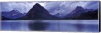 Framed Reflection of mountains in a lake, Swiftcurrent Lake, Many Glacier, US Glacier National Park, Montana (Blue)