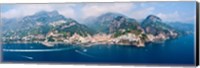 Framed Aerial view of towns, Amalfi, Atrani, Amalfi Coast, Salerno, Campania, Italy