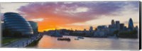 Framed City hall with office buildings at sunset, Thames River, London, England 2010