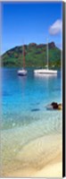 Framed Sailboats in the ocean, Tahiti, Society Islands, French Polynesia (vertical)