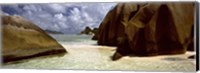 Framed Crystal clear waters and large granite rocks on Anse Source d'Argent beach, La Digue Island, Seychelles