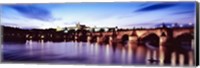 Framed Arch bridge across a river with a cathedral, St. Vitus Cathedral, Hradcany Castle, Vltava river, Prague, Czech Republic