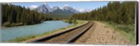 Framed Railroad Tracks Bow River Alberta Canada