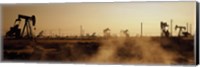 Framed Oil drills in a field, Maricopa, Kern County, California