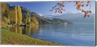 Framed Switzerland, Canton Lucerne, Lake Vierwaldstattersee Vitznau, Panoramic view of mountains around a lake