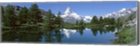 Framed Reflection of a mountain in a lake, Matterhorn, Riffelsee Lake, Pennine Alps, Zermatt, Valley, Switzerland