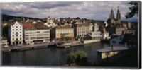Framed High angle view of buildings along a river, River Limmat, Zurich, Switzerland