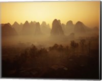 Framed Sunrise in Mountains Guilin China