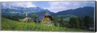 Framed Chalet and a church on a landscape, Emmental, Switzerland