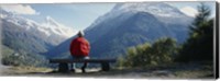 Framed Hiker Contemplating Mountains Switzerland