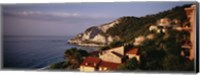 Framed High angle view of a city near the sea, Ligurian Sea, Italian Rivera, Bergeggi, Liguria, Italy