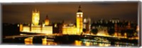 Framed Buildings lit up at night, Westminster Bridge, Big Ben, Houses Of Parliament, Westminster, London, England
