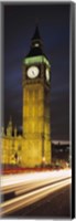 Framed Clock tower lit up at night, Big Ben, Houses of Parliament, Palace of Westminster, City Of Westminster, London, England