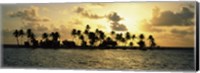 Framed Silhouette of palm trees on an island at sunset, Laughing Bird Caye, Victoria Channel, Belize