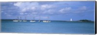 Framed Boats in the sea with a lighthouse in the background, Nassau Harbour Lighthouse, Nassau, Bahamas