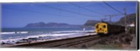 Framed Train on railroad tracks, False Bay, Cape Town, Western Cape Province, Republic of South Africa