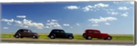 Framed Three Hot Rods moving on a highway, Route 66, USA