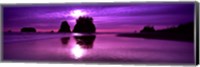 Framed Silhouette of sea stacks at sunset, Second Beach, Washington State