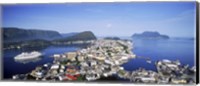 Framed Aerial view of a town on an island, Norwegian Coast, Lesund, Norway