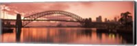 Framed Sydney Harbour Bridge under Pink Sky, Sydney Harbor, Sydney, New South Wales, Australia