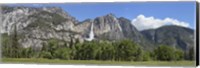 Framed Panoramic view of Yosemite Falls and the Yosemite meadow in late spring, Yosemite National Park, California, USA
