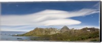 Framed Lenticular clouds forming over Cooper Bay, South Georgia Island