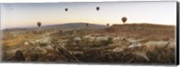 Framed Hot air balloons in flight over Cappadocia, Central Anatolia Region, Turkey