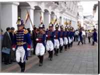 Framed Soldiers parade during changing of the guard ceremony, Plaza de La Independencia, Quito, Ecuador