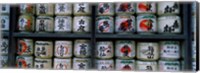 Framed Stack of jars on racks, Tsurugaoka Hachiman Shrine, Kamakura, Kanagawa Prefecture, Kanto Region, Japan