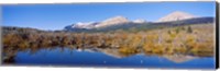 Framed Reflection of mountains in water, Milk River, US Glacier National Park, Montana, USA