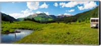 Framed Man camping along Slate River, Crested Butte, Gunnison County, Colorado, USA