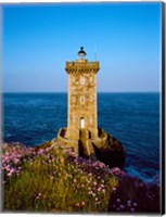 Framed Lighthouse at the coast, Kermorvan Lighthouse, Finistere, Brittany, France