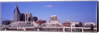 Framed Shelby Street Bridge with downtown skyline in background, Nashville, Tennessee, USA 2013