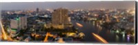 Framed High angle view of city at dusk, Chao Phraya River, Bangkok, Thailand