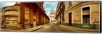 Framed Buildings along street, El Capitolio, Havana, Cuba