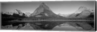 Framed Reflection of mountains in a lake, Swiftcurrent Lake, Many Glacier, US Glacier National Park, Montana, USA (Black & White)