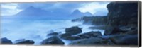Framed Black Cuillin and waves at coast, Elgol, Isle of Skye, Inner Hebrides, Highlands Region, Scotland