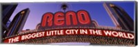 Framed Low angle view of the Reno Arch at dusk, Virginia Street, Reno, Nevada, USA