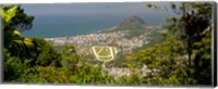 Framed Aerial view of a town on an island, Ipanema Beach, Leblon Beach, Corcovado, Rio De Janeiro, Brazil