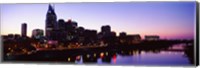 Framed Skylines at dusk along Cumberland River, Nashville, Tennessee, USA 2013
