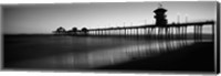 Framed Pier in the sea, Huntington Beach Pier, Huntington Beach, Orange County, California (black and white)