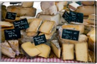 Framed Cheese for sale at a market stall, Lourmarin, Vaucluse, Provence-Alpes-Cote d'Azur, France