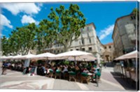 Framed Tourists at sidewalk cafes, Place de l'Horloge, Avignon, Vaucluse, Provence-Alpes-Cote d'Azur, France