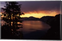 Framed Sunrise view from Discovery Point over Crater Lake, Crater Lake National Park, Oregon, USA
