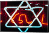 Framed Neon Jewish star symbol
