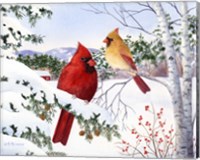 Framed Cardinals And Hemlock Tree