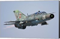 Framed Bulgarian Air Force MiG-21UM in flight over Bulgaria
